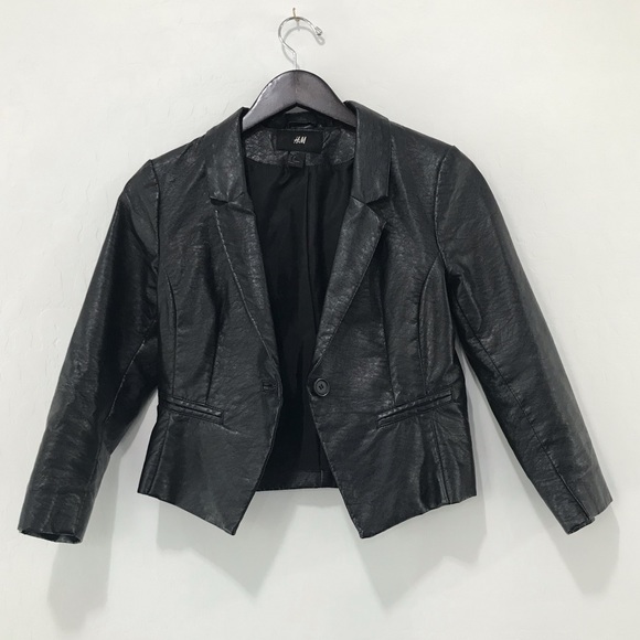 Black Faux Leather Crop Moto Biker Jacket - Picture 4 of 11